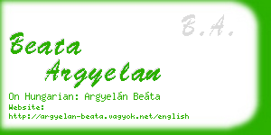 beata argyelan business card